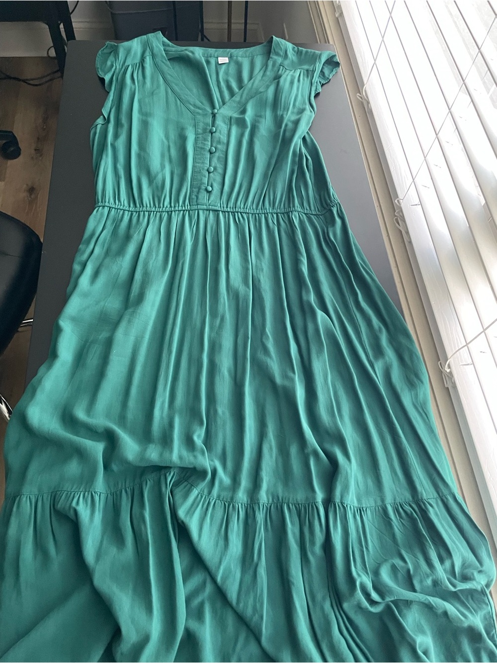 Old Navy Teal Button-Front V-Neck Maxi Dress